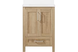 OVE Decors Kansas 24" Single Sink Bathroom Vanity Set with Countertop, Fully-Assembled | Ceramic Sink and Backsplash Included | 02 Doors, 01 Drawer, 24 inches, White Oak