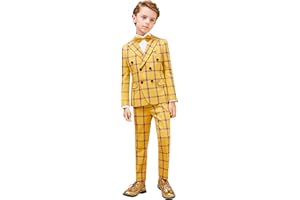 Marvelous World Boys' 7-Piece Double-Breasted Slim Fit Suit Set, Jacket, Vest, Pants, Shirt, Tie, Pocket Square and Bow Tie