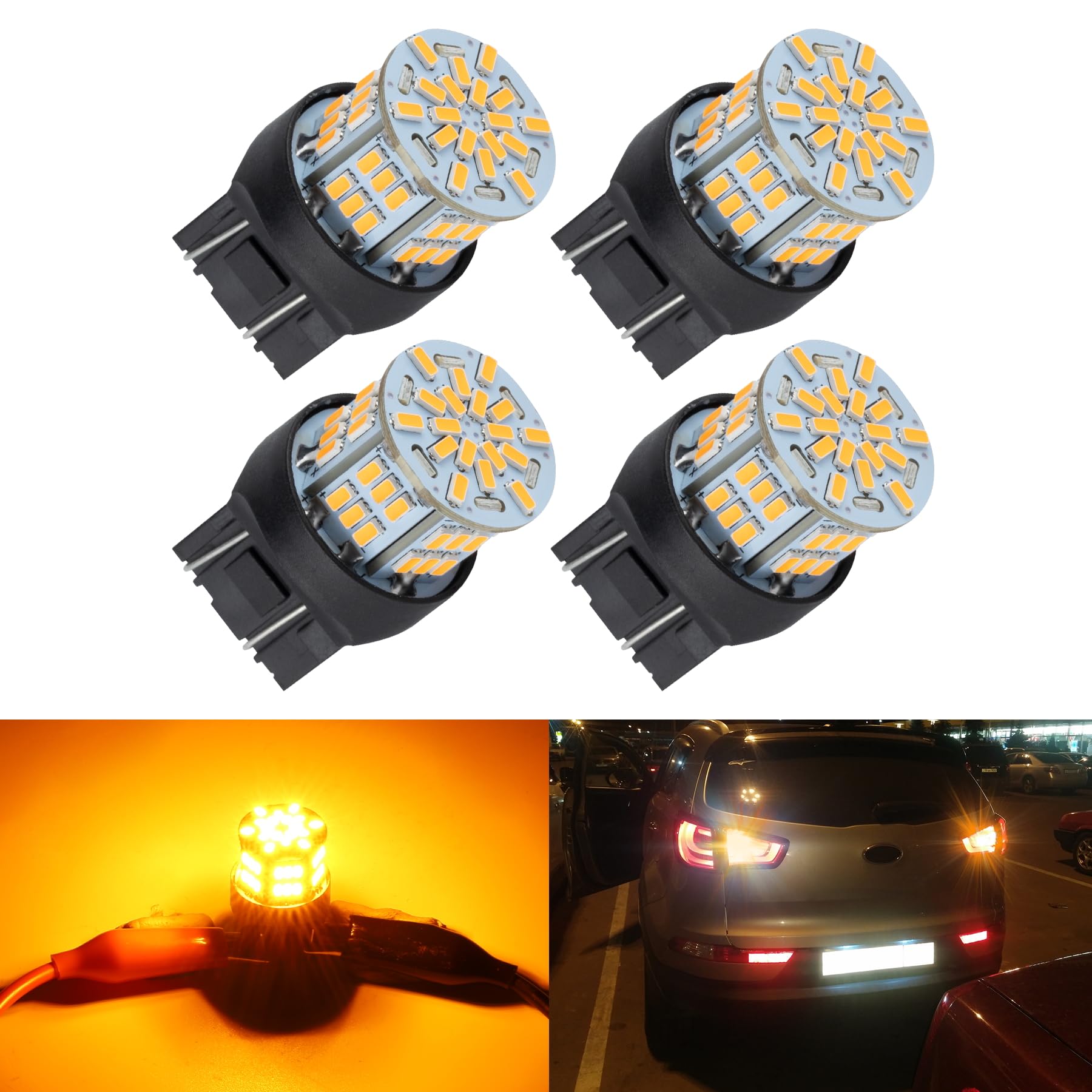 Photo 1 of iFunyLED 4PCS 7443 LED Bulb Turn Signal Light 12V-24V Super Bright 7440 T20 LED Replacement Light Kit Set for Car Tail Brake Turn Signal Blinker Lights - Amber Yellow