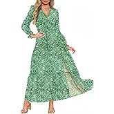 Dokotoo Women's Boho Maxi Dress Sexy V Neck Puff Long Sleeve Ruffle A-Line Split Swing Chiffon Dresses