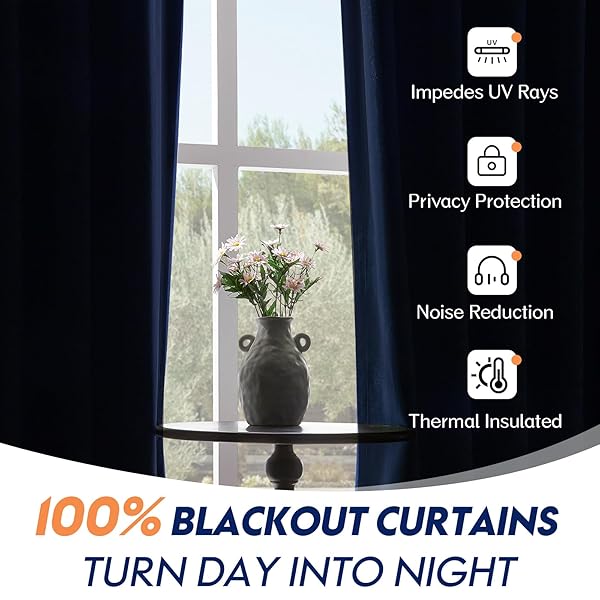 DREAMING CASA 100% BLACKOUT CURTAINS 102 INCHES LONG, ROYAL BLUE VELVET ROOM DARKENING WINDOW DRAPES THERMAL INSULATED SOFT LUXURY ROD POCKET & BACK TAB CURTAINS FOR BEDROOM, 2 PANELS, 100″W X 102″L