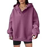 TCHH-DayUp Women's Oversized Fleece Hoodie V-Neck Pullover Long Sleeve Hooded Sweatshirt Purple L