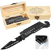 Fanfoobi Husband Boyfriend Birthday Present, Pocket Knife with Box with 6 Functions, LED Light,Fire Starter,Bottle Opener,Seat Belt Cutter,Glass Breaker, Gift for Men, Anniversary, Father's Day