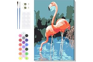 BOWETILE Easy Paint by Numbers for Adults Kids Beginners Framed, Flamingos Adults' Paint-by-Number Kits, Adult Paint by Number Kits on Canvas, Arts and Crafts for Kids Ages 8-12, 8x12in
