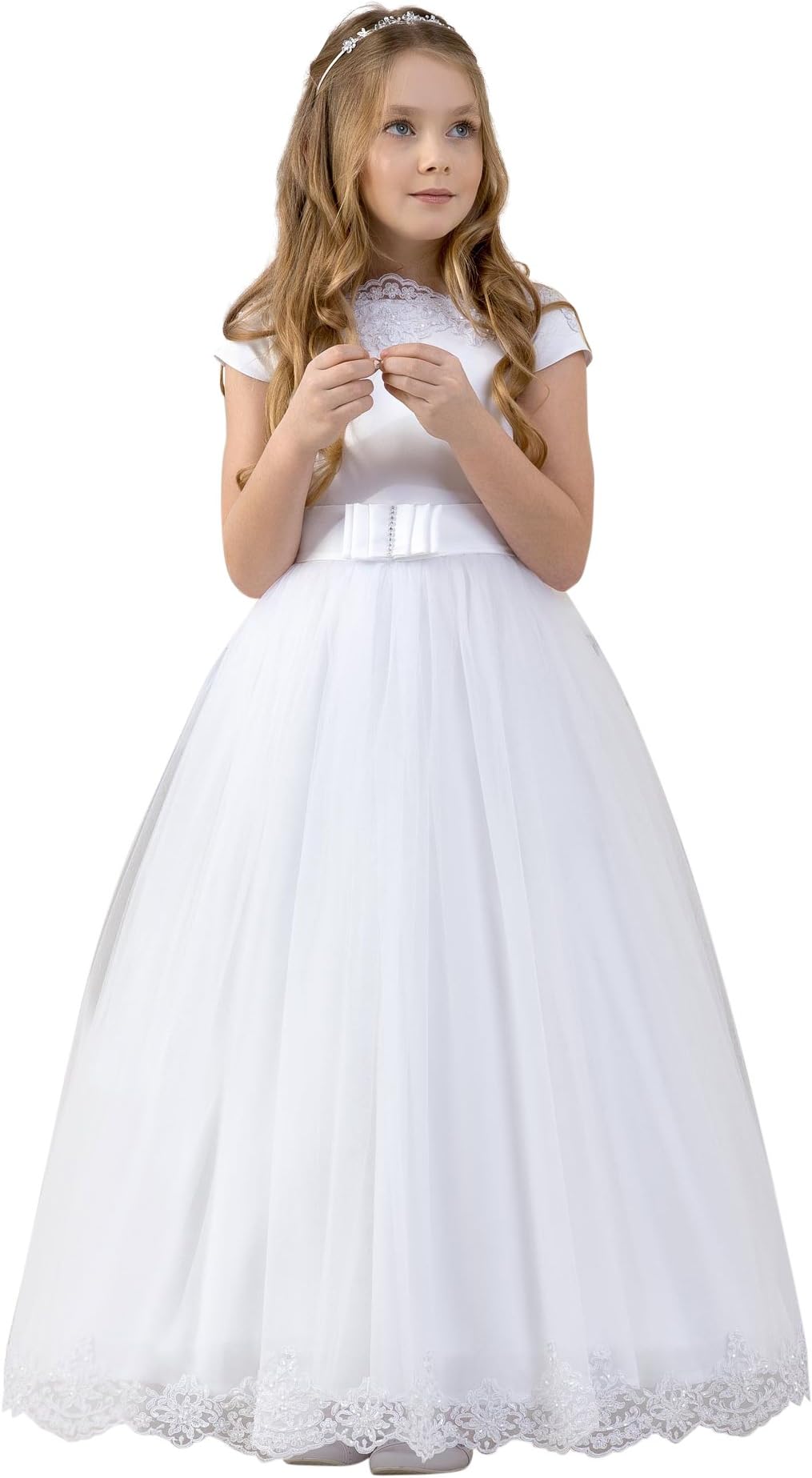 Lacey BellGirls Holy Communion Flower Girl Dress Tulle Skirt Satin Bodice CD-11
