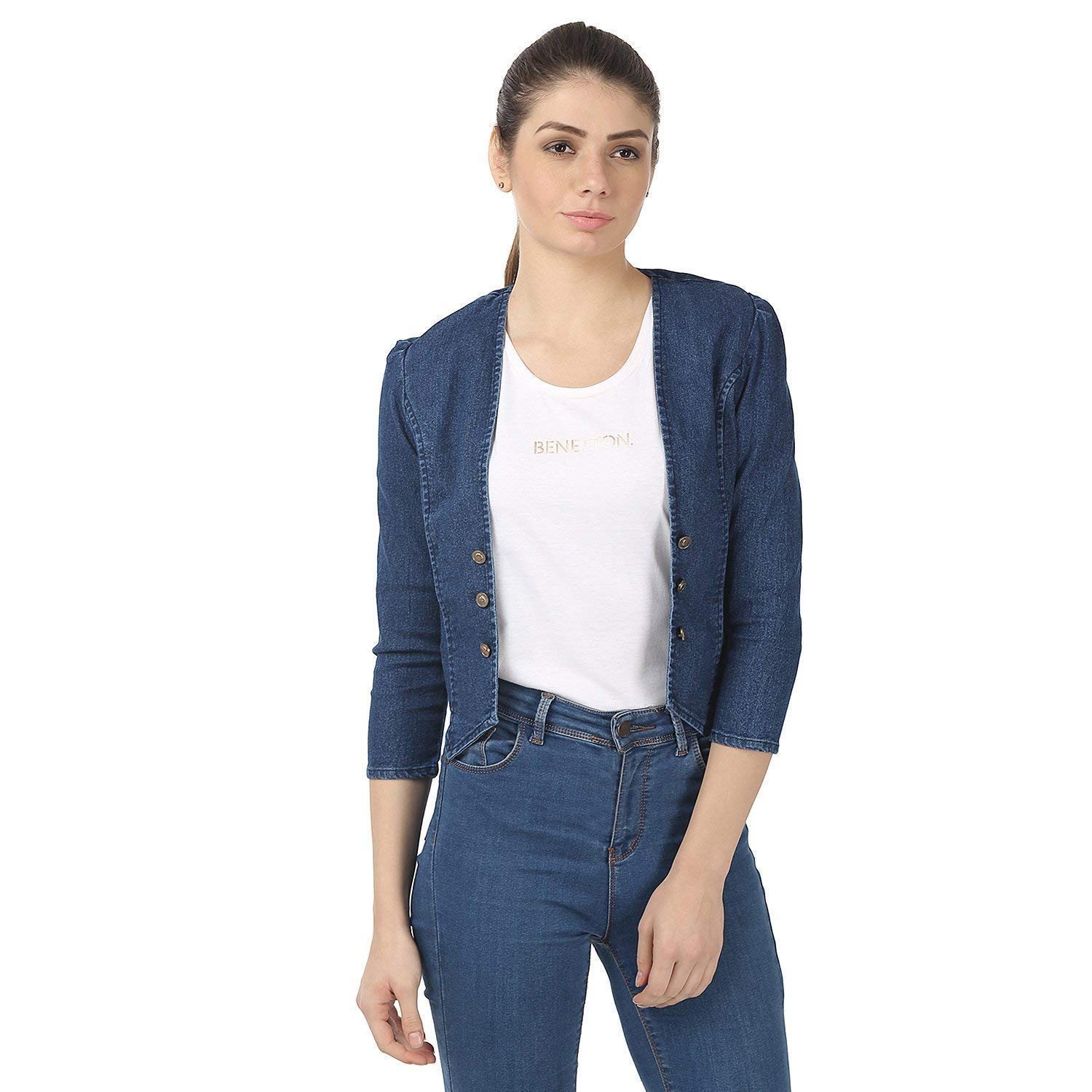 my swag women's 3/4 sleeve denim jacket (jkt-00109)