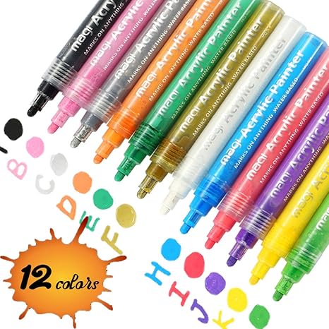 UGUI 12 Farben Acrylstifte Marker Stifte Perfekte Wahl für DIY-Projekte Art Permanent Paint Stifte für Papier Holz Glas Stein