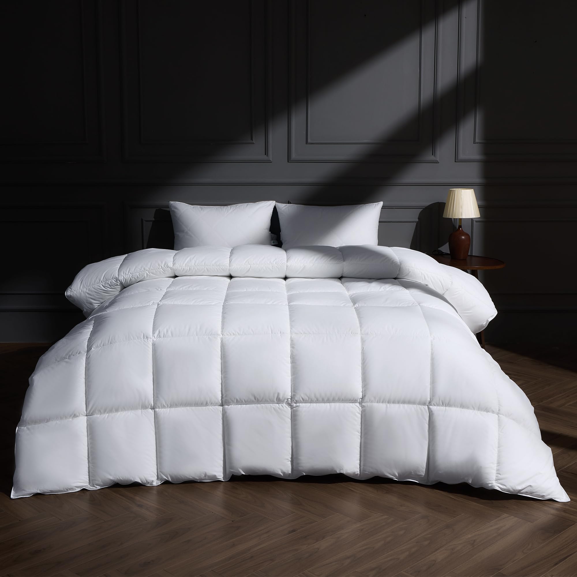 Photo 1 of puredown® Goose Feather Down Fiber Comforter Full/Queen Size, All Season 100% Cotton Duvet Insert Medium Warmth, Cloud Soft Hotel Luxury Collection Bedding Comforters White 90"x90"