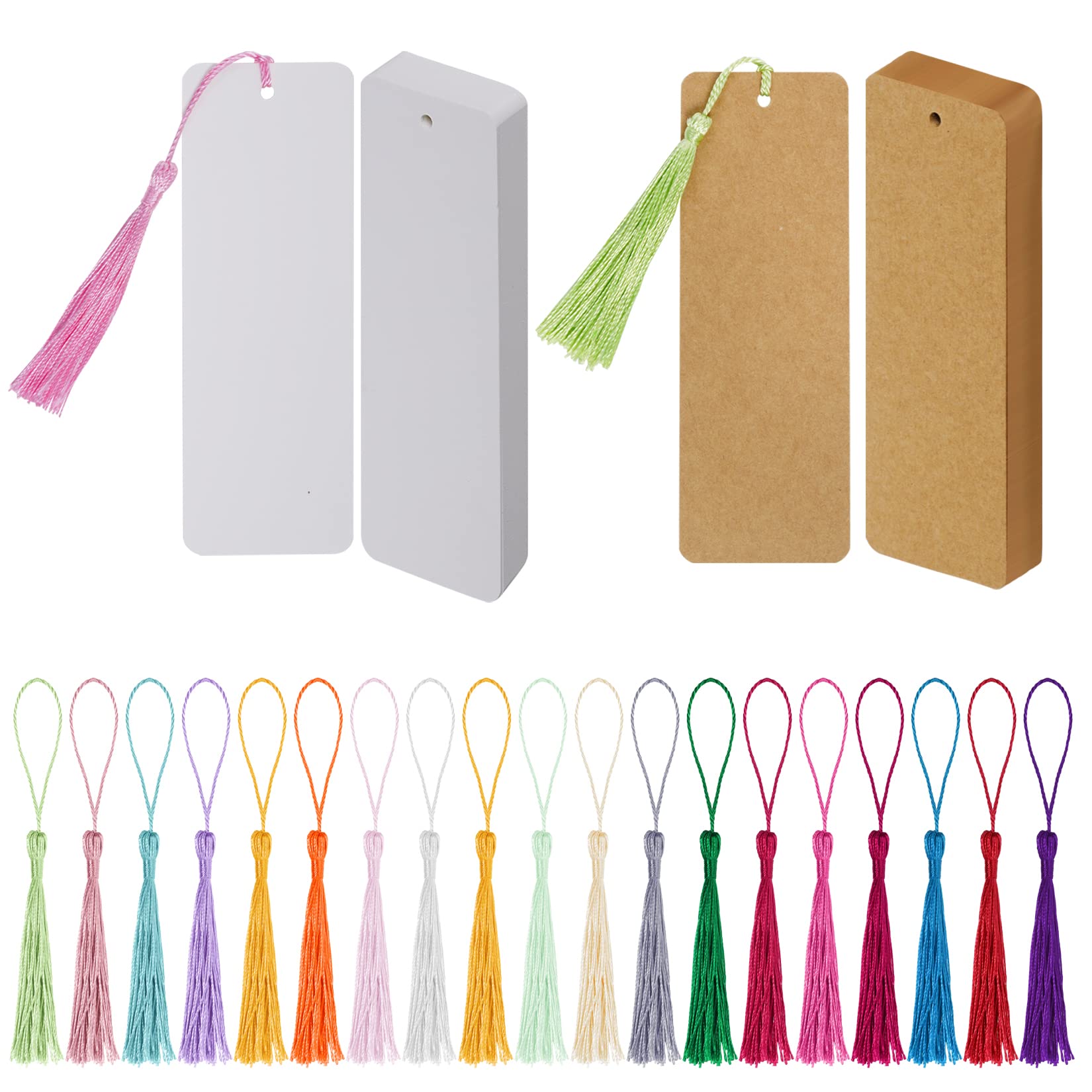 Photo 1 of choyaxo 120 Pcs Kraft Paper Blank Bookmarks with 100 Pcs Colorful Tassels Paper Bookmarks for DIY Art Projects, School Supply, Gifts Tags 5.5x2 inch (120)