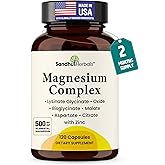 Complete Magnesium Complex 500mg for Women & Men | 120 Capsules | 6 in 1 Mag Supplement with Zinc | Quality Sleep & Muscle Health | Glycinate, Citrate, Malate, Oxide, Aspartate, Lysinate Glycinate