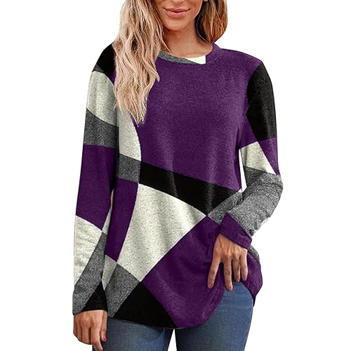 womens sweaters,Jumpers for Women UK Autumn Winter Sweatshirts Ladies Tops Fleece Tunic Long Sleeve Sweaters Trendy Fall Blouse Oversized Outfits Hoodies Clothing,Purple,L