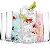 BENETI Modern Tall Drinking Glasses Set of 6 | Handmade In Europe | 18oz Premium Highball Crystal Glass Cups for Water and Juice