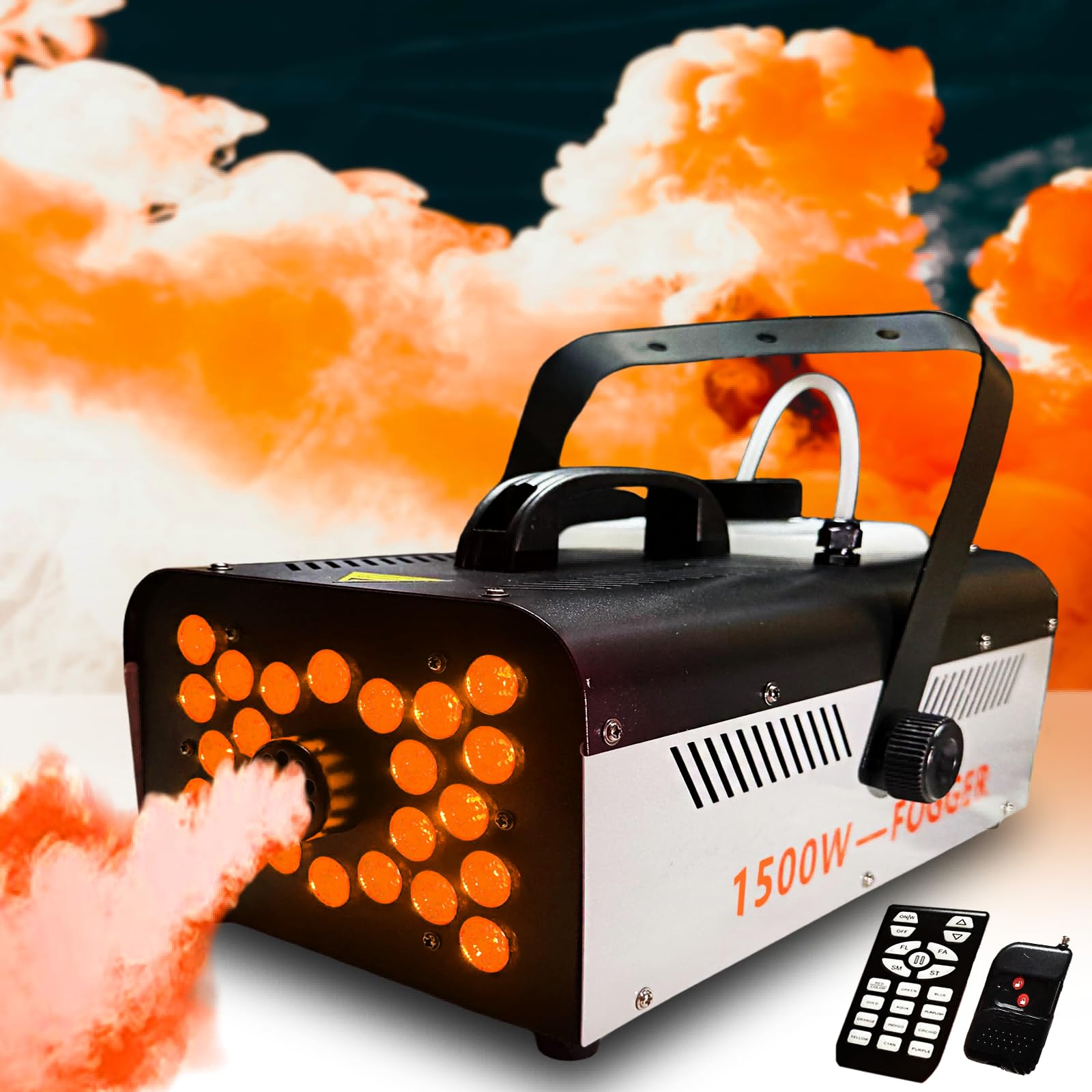 Photo 1 of 1500W Fog Machine Halloween Outdoor,Smoke Machine with 24 LED Lights,12 Colors 4 Light Modes,25000CFM Fogger with Wired Receiver and Remote Controls for DJ,Party,Halloween, Wedding,Stage Effects
