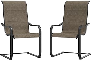 DollarDash Set of 2 Patio Chairs, Outdoor Rockable Dining Chairs Armrests, 350 LBS Capacity, Breathable Fabric, Heavy Duty Rustproof Steel Frame, Lawn Chairs for Porch, Yard (Breathable Sling Fabric)