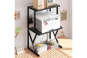 aboxoo Desktop Printer Stand with 3 Tier Wood Storage Shelves,Under Desk Printer Table,Multi-Purpose Home Office Desk Organizer for Fax Machine, Scanner (Black)