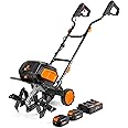 WEN 20V Max Cordless 14-Inch Brushless Electric Tiller with Two 4.0 Ah Batteries and Dual-Port Charger (20724)