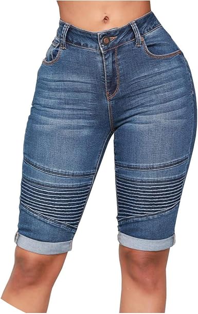 elastic denim shorts womens