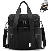 NOL Natural Organic Lifestyle Lunch Bag for Women - Large Double Deck Insulated Lunch Box Leakproof Reusable Lunch Cooler Puffer Lunch Tote Bag with Multiple Pockets for Work Picnic, Black