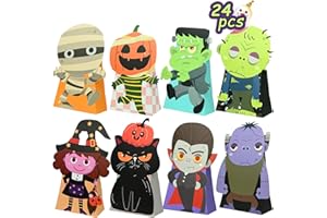 Nimbbex 24PCS Halloween Treat Bags, 3D Shape Foldable Halloween Treat Boxes, Small Trick or Treat Candy Goodie Gift Bags Bulk for Party Favor, Classroom Exchange, Decoration