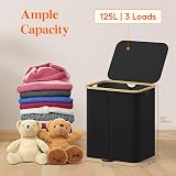 Lifewit 125L Laundry Basket with Lid Bamboo Handles 2 Removable Bags view 2