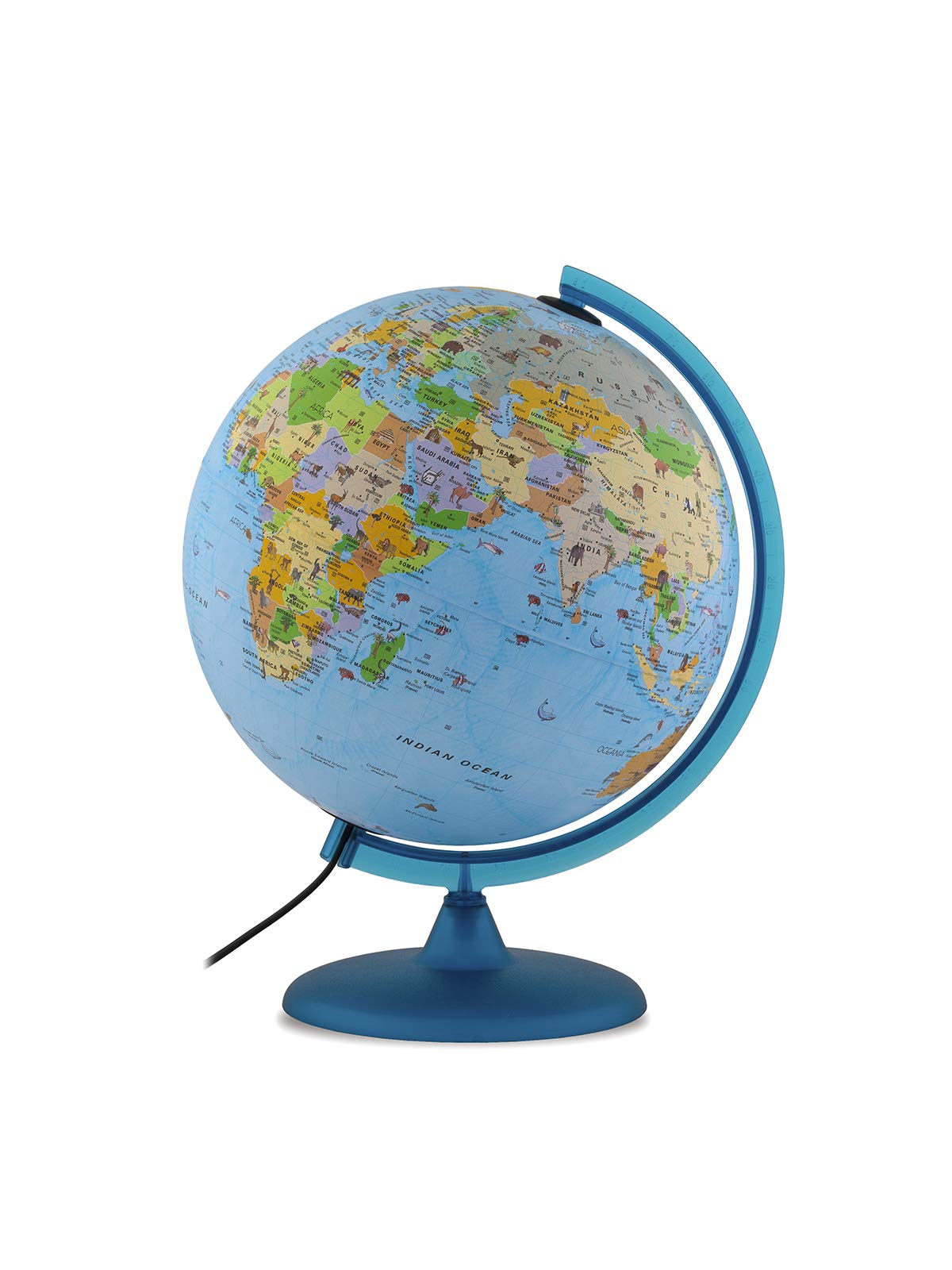 Tecnodidattica Babylon Globe for children | with animals and landmarks |Illuminated and revolving | Updated cartography in English | Graduated meridian | 12"/30cm Diameter