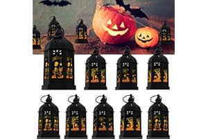 LLQ Halloween Mini Lantern for Centerpiece, 5"Small Jack O Lantern Lights With Mirror Glass for Halloween Decorations Indoor, Centerpiece Table Decoration, 8Pcs Hanging Candle Holder, Battery Included