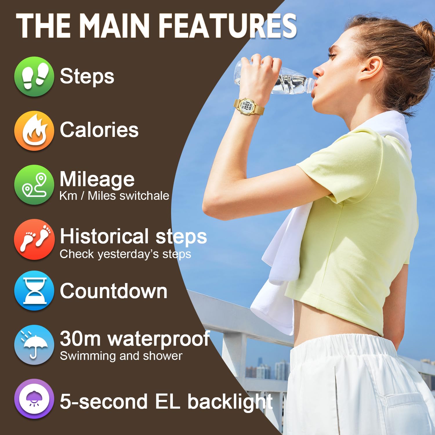 Women's Step Counter Pedometer Watch with Stainless Steel Bracelet, Stylish Design, No App, No Charging Needed for Step, Calorie, Distance, Alarm, Countdown Timer，TU-2401