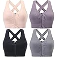 Evercute Zip Front Post-Surgery Bra Women's Wireless Sports Bras Padded Strappy Medium Support Yoga Exercise Athletic Bras