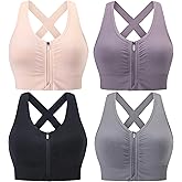 Evercute Zip Front Post-Surgery Bra Women's Wireless Sports Bras Padded Strappy Medium Support Yoga Exercise Athletic Bras