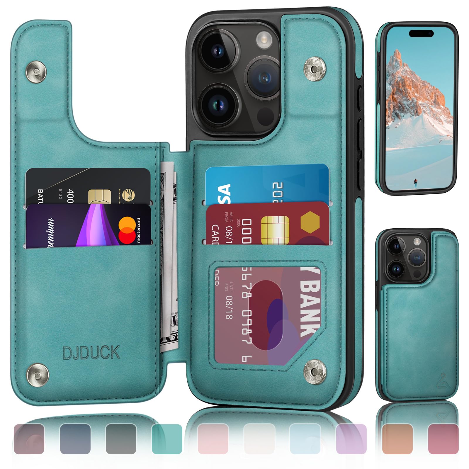 Photo 1 of DJDUCK Designed for iPhone 15 Pro Max Case Wallet with Card Holder, [Magnetic Clasp Cover][RFID Blocking Leather Protection] Shockproof Women Men Cases 6.7 Inch for Apple 15 ProMax Light Green