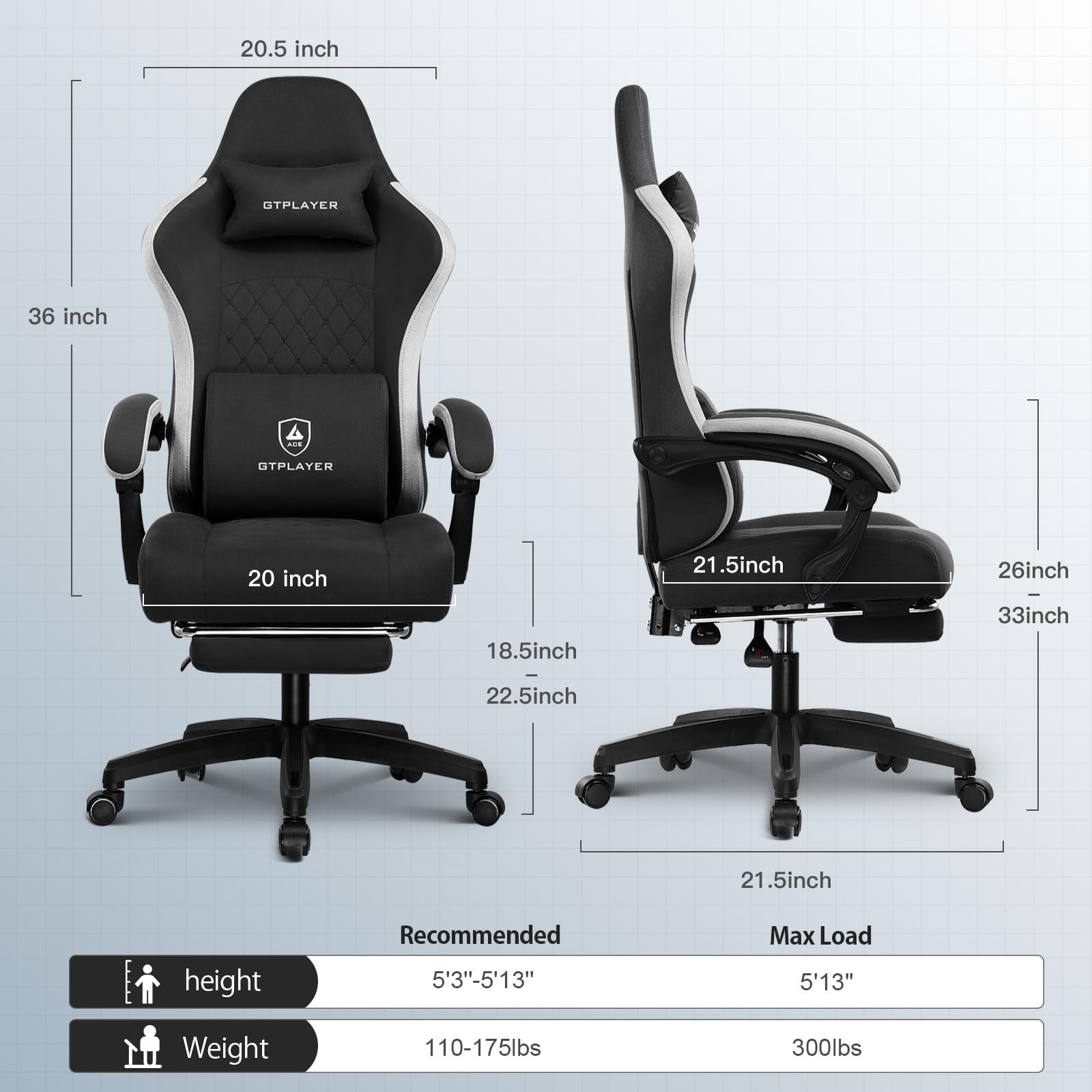 GTPLAYER Gaming Chair, Computer Office Chair with Pocket Spring Cushion, Linkage Armrests and Footrest, High Back Ergonomic Computer Chair with Lumbar Support Task Chair with Footrest - Image 2