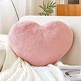 XVTRU Dusty Pink Heart Pillows, Cute Heart Decorative Pillow, Heart Shaped Throw Pillows for Bed, Faux Rabbit Fur Plush Hoom Decor Pillow Cushion for Chair Sofa Living Room (Mini 12.9