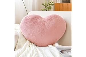 XVTRU Dusty Pink Heart Pillows, Cute Heart Decorative Pillow, Heart Shaped Throw Pillows for Bed, Faux Rabbit Fur Plush Hoom Decor Pillow Cushion for Chair Sofa Living Room (Mini 12.9" x 9.8")