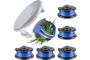 CHWAY 8 Pcs AC14RL3A Replacement Weed Wacker String for Ryobi One+, 0.065" Diameter String Trimmer Refill, and AC14HCA Cover Cap Compatible with Ryobi 18v, 24v, and 40v Cordless Trimmers(6 Spools+2 Caps)