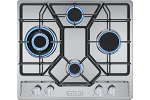 Empava EMPV-24GC4B67A 24" Gas Stove Cooktop 4 Italy Sabaf Sealed Burners NG/LPG Convertible Stainless Steel Cooker, 24 Inch