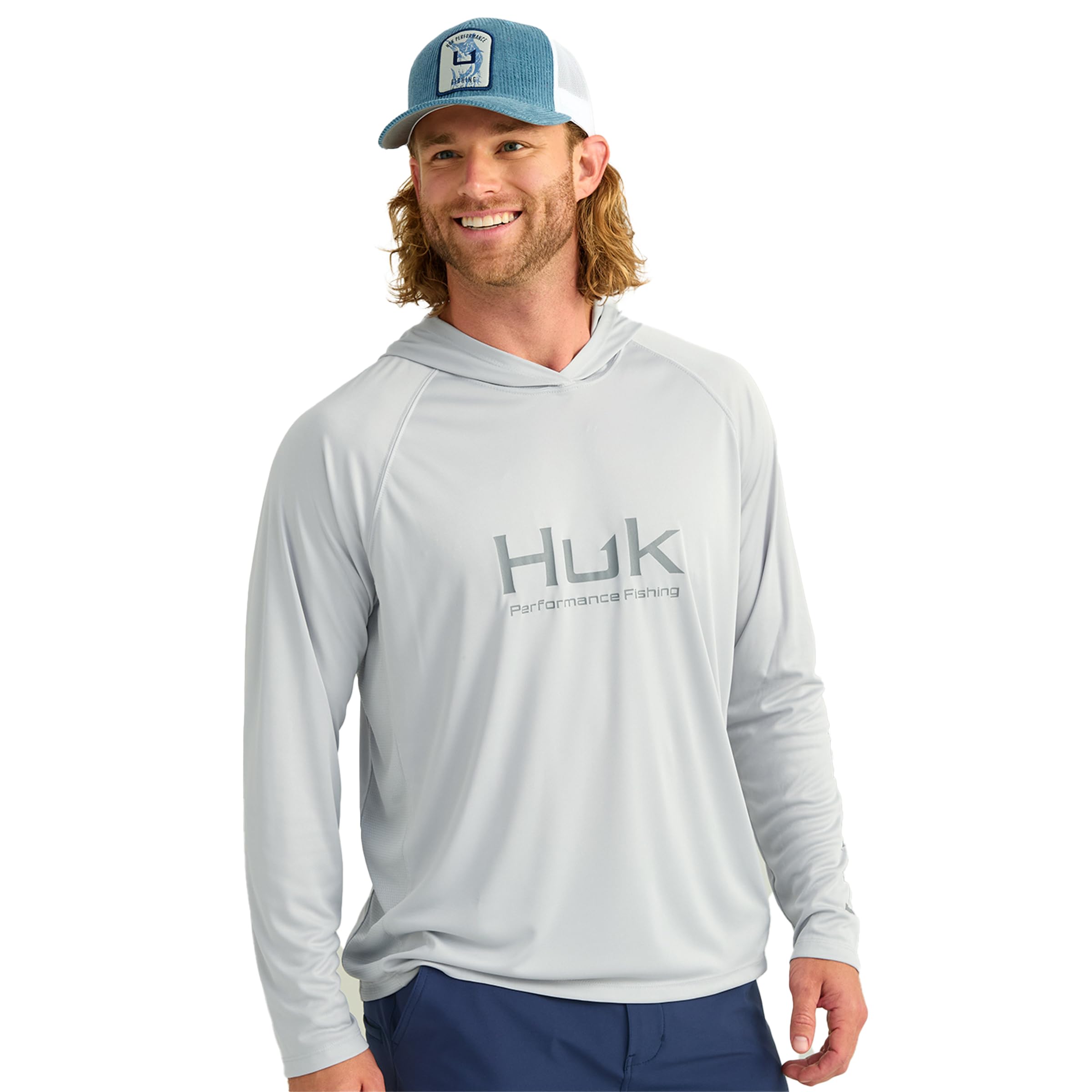 HUK Men's Standard Pursuit Vented Long Sleeve Hoodie, Fishing Shirt with Hood, Harbor Mist, Small Image