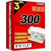 CAREGY Thermal Laminating Pouches, 300 Pack Laminating Sheets, 3 Mil | 9 x 11.5 Inches Lamination Sheet Paper for Laminator, Clear, Letter Size, Office and School Supplies