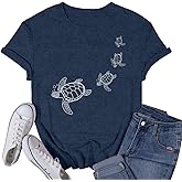 VQD Sea Turtle Shirts for Women Hawaiian Beach Tortoise T-Shirt Vacation Ocean Tee Tops