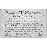 DEGASKEN 20th Birthday Decorations for Men, Son 20th Birthday Gifts for Men Him, Happy Bday Card for 20 Year Old Son, Metal Engraved Wallet Card