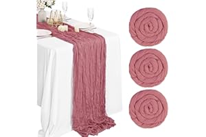 Lykoow 3 Packs Dusty Rose Cheesecloth Table Runner, 10Ft x 35" Rustic Gauze Boho Wedding Table Runner Decoration, Wedding Table Decor Table Cloth for Wedding Party Bridal Shower Table