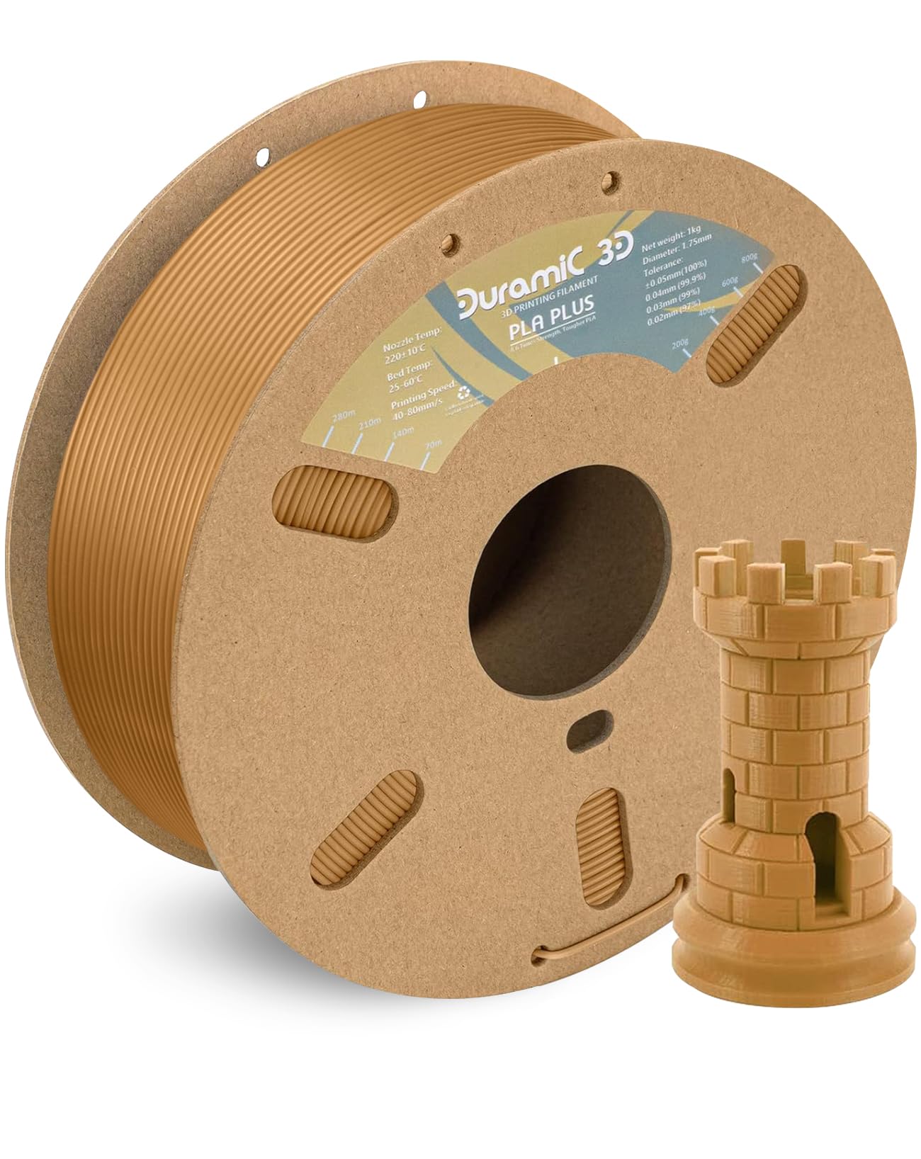 Photo 1 of DURAMIC 3D PLA+ Filament 1.75mm 1Kg Light Brown, PLA Plus Filament 1Kg Spool(2.2lbs) Tougher and Stronger, Dimensional Accuracy Probability +/- 0.02mm