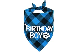 STMK Dog Birthday Bandana, Dog Birthday Boy Bandana Plaid Triangle Scarf for Dog Puppy Birthday (Light Blue)