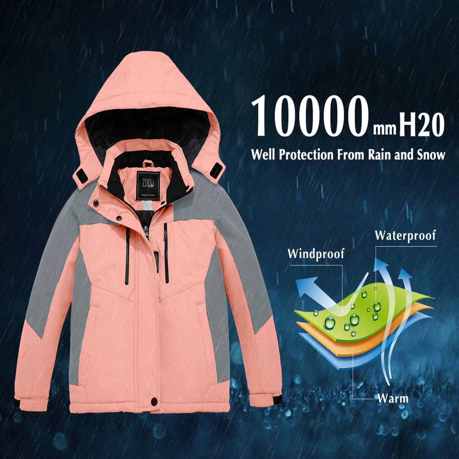 ZSHOW Girls' Waterproof Ski Jacket Warm Winter Snow Coat Fleece Raincoats: Clothing