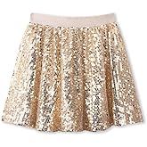 Sequin Skirt for Girls Kids Elastic Waist A-Line Sparlky Mini Skirt with Lining
