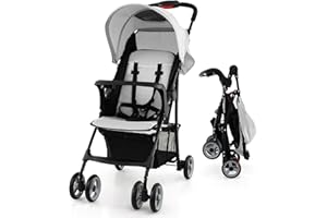 COSTZON Baby Joy Lightweight Stroller, Compact Toddler Travel Stroller for Airplane, Infant Stroller w/Adjustable Backrest/Footrest/Canopy, 5-Point Harness, Storage Basket, Easy One-Hand Fold (Gray)