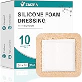 Silicone Foam Dressing 6x6 Gentle Border, Super Absorbent Wound Dressing, Bed Sore Patches, Waterproof Silicone Bandages for Wounds Care, Self Adhesive Pressure Sore Pads (10)