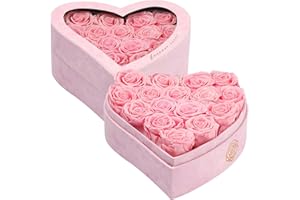 HERBMOTG 16 Forever Flowers in Heart Shaped Box - Preserved Roses Romantic Gifts for Her, Valentine’s Day, Anniversary, Wedding (Pink)