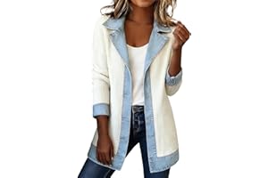 Women Denim Patchwork Jackets Button Down Knitted Long Cardigans Long Sleeve Collared Jackets Casual Streetwear Outerwear