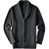 Men's Casual Slim Thick Knitted Shawl Collar Cardigan Sweaters Pockets