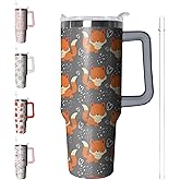 Kearscupra 40 oz Fox Tumbler with Handle and Straw, Insulated Stainless Steel Cup with Lid, Travel Coffee Mug Water Bottle, Animal Lovers Women Gifts